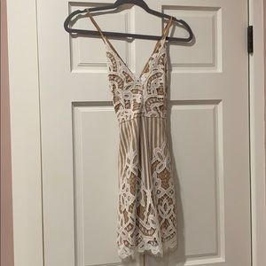 White/Tan lace dress